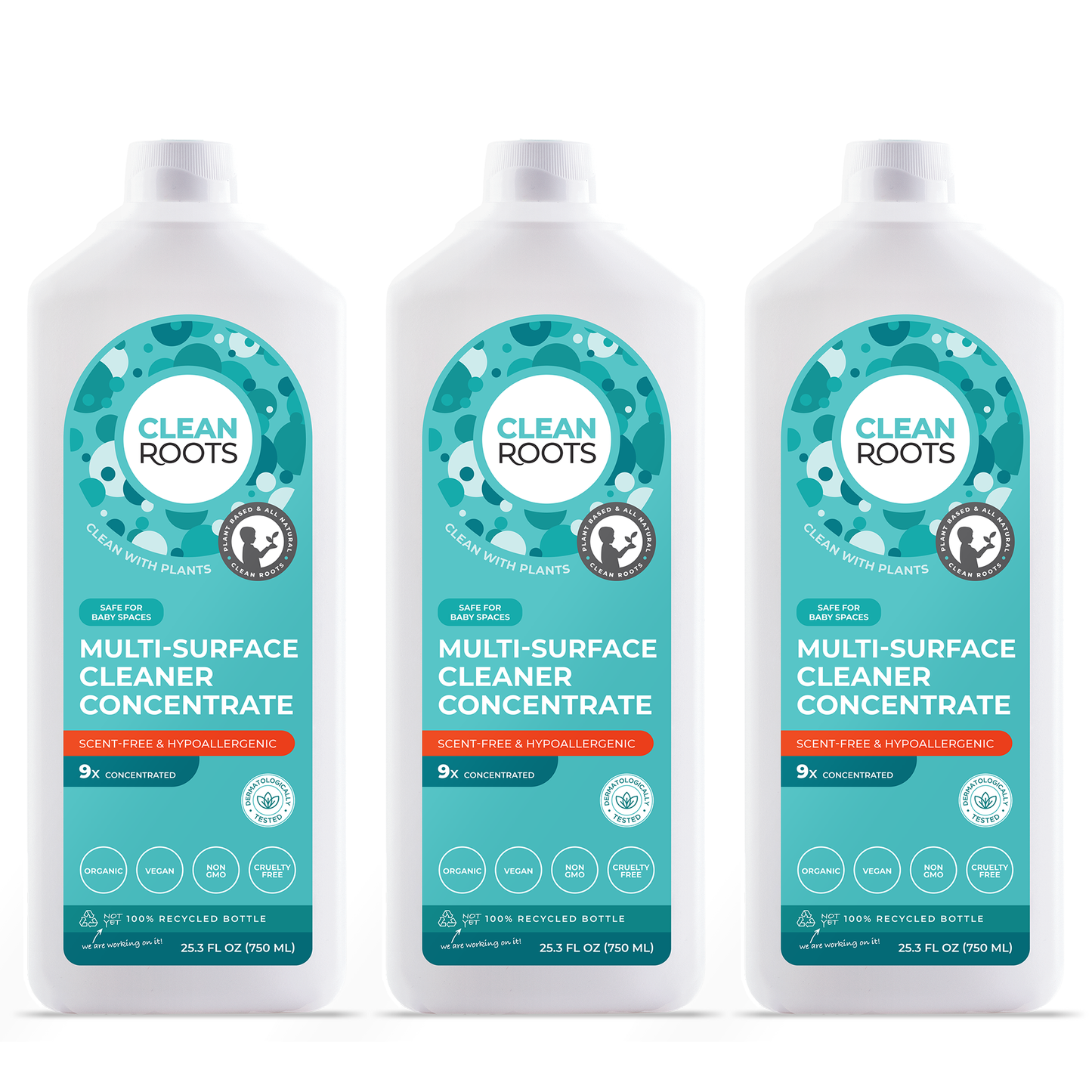 Multi-Surface Cleaner Concentrate | Scent-Free & Hypoallergenic | Safe for Baby Spaces | Pack of Three 25.3 fl oz (750mL)