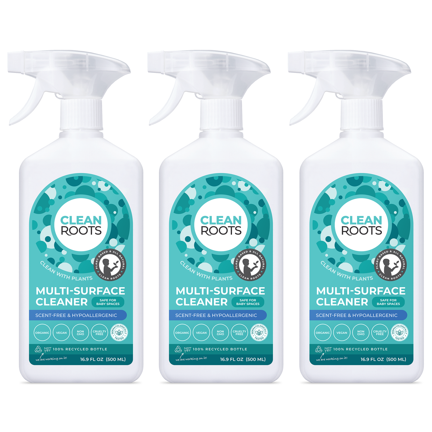 Multi-Surface Cleaner | Scent-Free & Hypoallergenic | Safe for Baby Spaces | Pack of Three 16.9 fl oz (500mL)