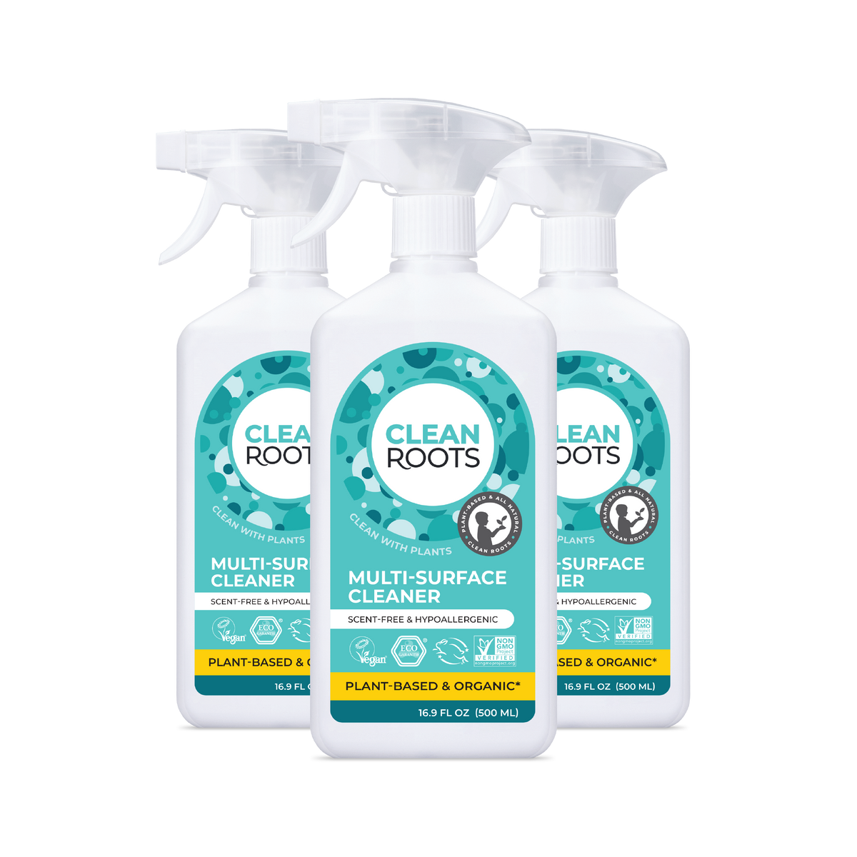 Clean Roots Scent-Free Multi-Surface Cleaner, pack of three 16.9 fl oz spray bottles