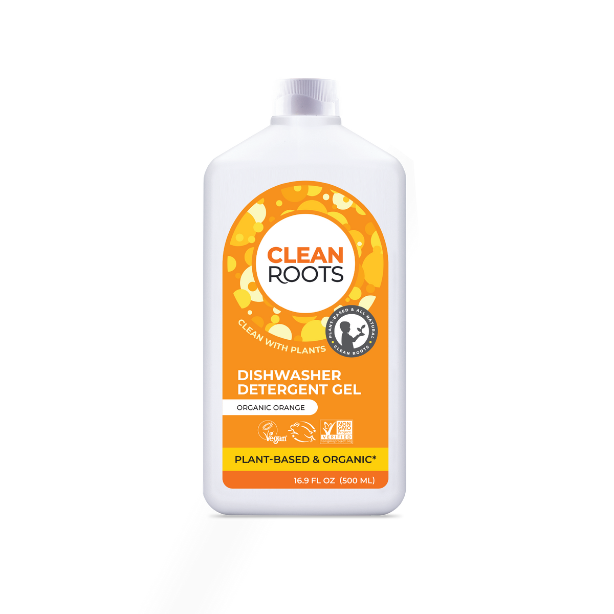 Clean Roots Organic Orange Dishwasher Detergent Gel 16.9 fl oz bottle, front