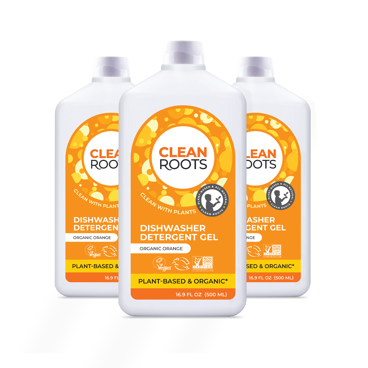 Clean Roots Organic Orange Dishwasher Detergent Gel, pack of three 16.9 fl oz bottles