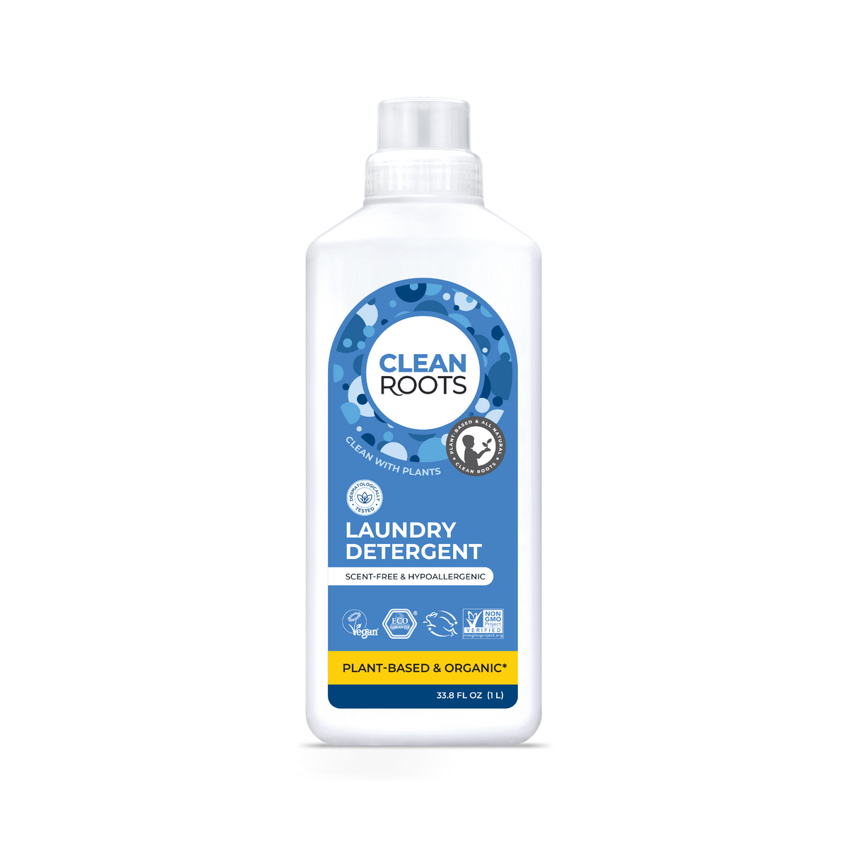 Clean Roots Scent-Free Laundry Detergent 33.8 fl oz bottle, front