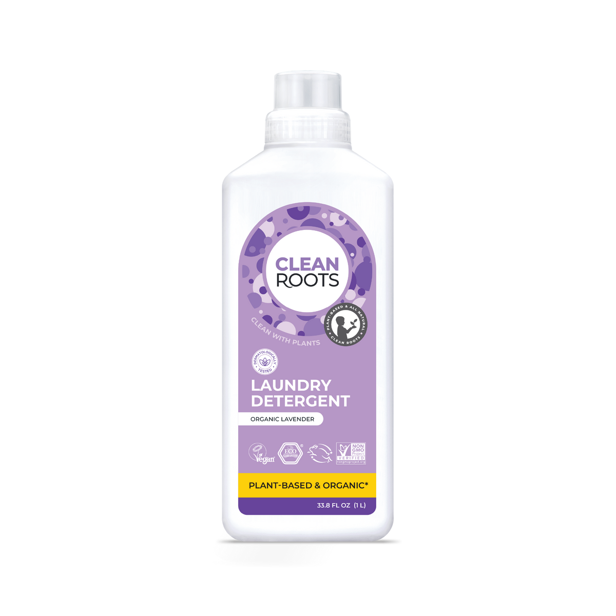Clean Roots Organic Lavender Laundry Detergent 33.8 fl oz bottle, front