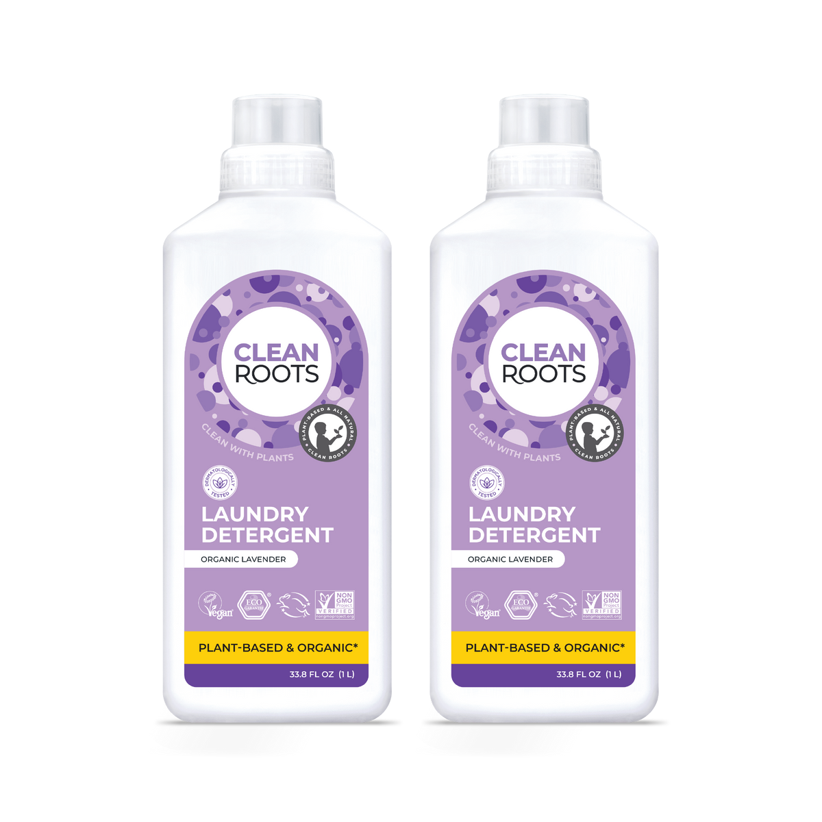 Clean Roots Organic Lavender Laundry Detergent, pack of two 33.8 fl oz bottles